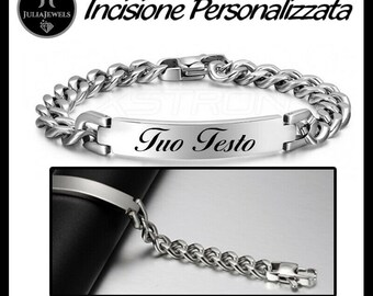 BRACCIALE UOMO Personalizzato In Acciaio Braccialetto Con Incisione Nome Marcatura A Maglie