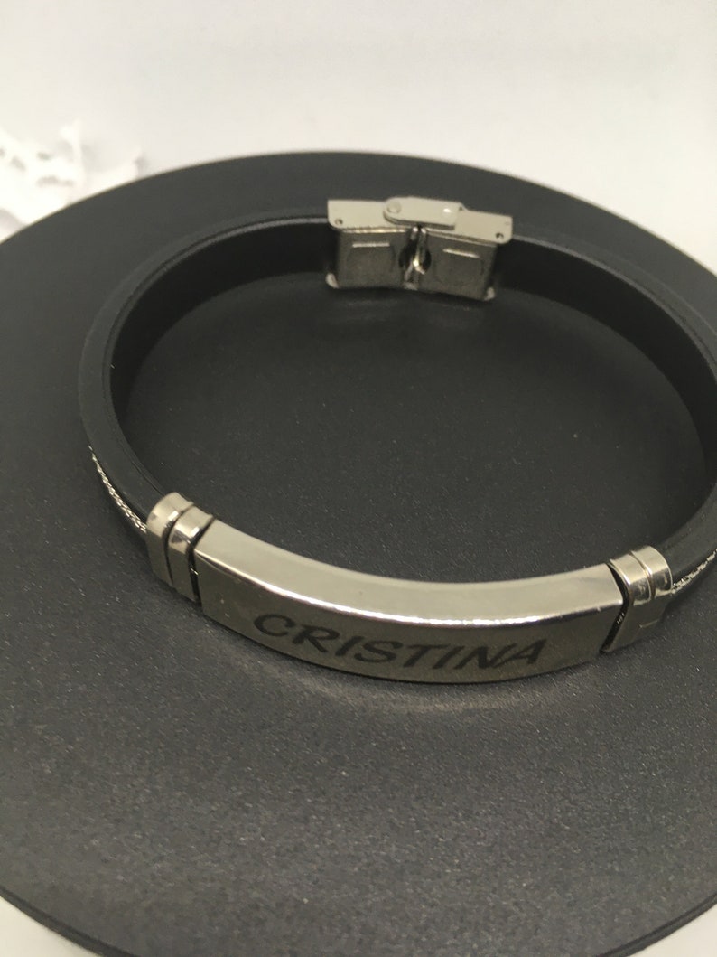 BRACCIALE UOMO DONNA Personalizzato Braccialetto Con Incisione Nome Testo Marcatura Su Acciaio immagine 7