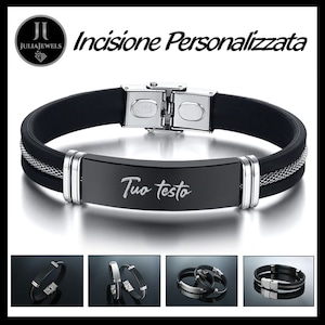 BRACCIALE UOMO DONNA Personalizzato Braccialetto Con Incisione Nome Testo Marcatura Su Acciaio immagine 1