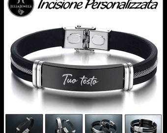 BRACCIALE UOMO DONNA Personalizzato Braccialetto Con Incisione Nome Testo Marcatura Su Acciaio