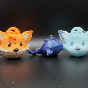 Animal Keychain, bag Charm, plush style, (3D printed), (hand painted), Fox, Arctic Fox, Whale