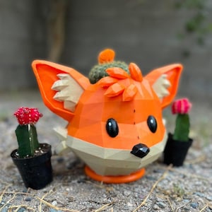 Fox flower pot,hand painted,  planter for desktop, indoor plants, succulent, shelf decor, plant lovers, cute