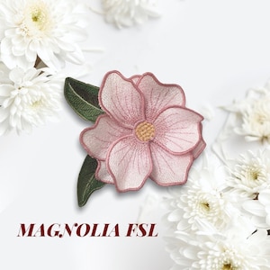 Magnolia flower FSL machine embroidery design Digital embroidery pattern Free standing lace flower file 3D embroidery Magnolia 3D