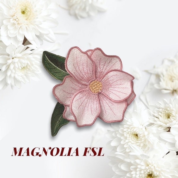 Magnolia flower FSL machine embroidery design Digital embroidery pattern Free standing lace flower file 3D embroidery Magnolia 3D