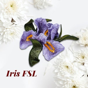 Iris broche FSL machine borduurontwerpen Vrijstaand kantborduurpatroon 3D bloemborduurmotief Bloem FSL borduurbrocheFSL