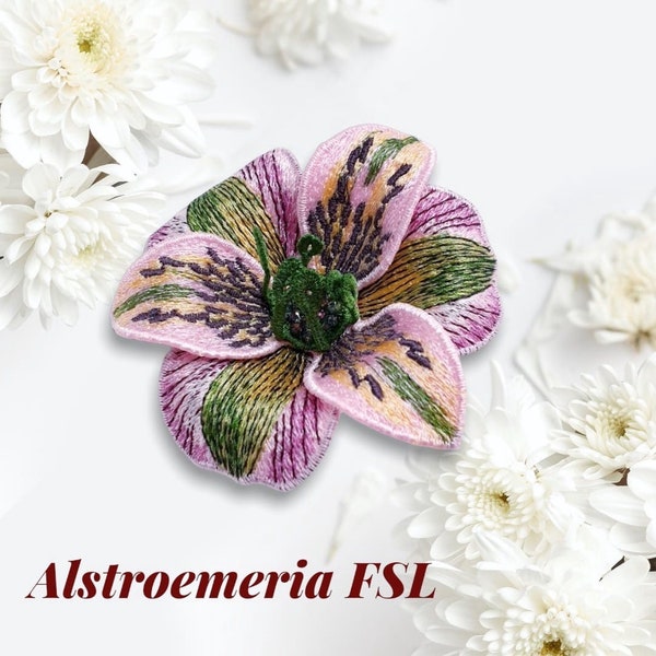 Alstroemeria FSL machine embroidery design FSL brooch embroidery pattern Floral motif Flower FSL Free standing lace Brooch