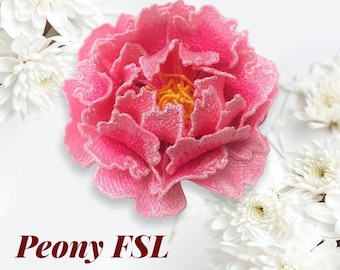 Fristående spetsblomma med pion Digital broderifil Pion FSL-mönster Pion hårnålsbrosch