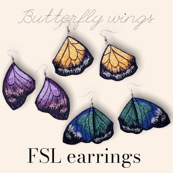Free Standing Lace  Butterfly Wings Earrings set machine embroidery design FSL pattern digital embroidery design  jewerly embroidery motif