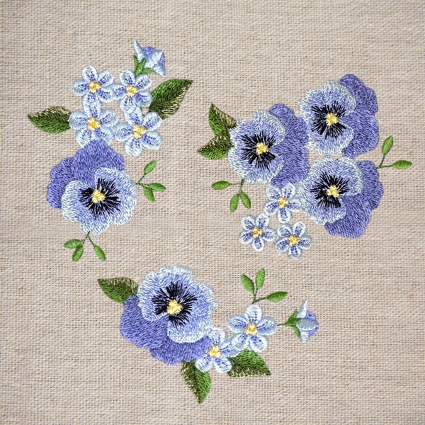 Pansies set for 4X4 hoops Machine embroidery designs digital embroidery pattern home and clothing décor embroidery motif 3D embroidery