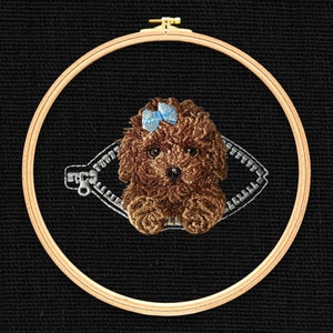 Poodle in a  zipper pocket  Miniature realistic machine embroidery design Pet design Dog realistic pattern Poodle embroidery pattern