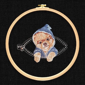 Spitz in a  zipper pocket  Miniature realistic machine embroidery design Pet design Dog realistic pattern spitz embroidery pattern