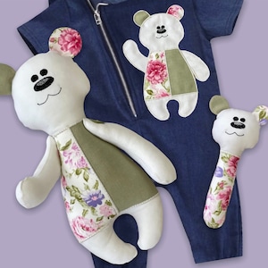 Machine embroidery designs set for babies: Soft toy, Rattle and Bear application Project in the hoop