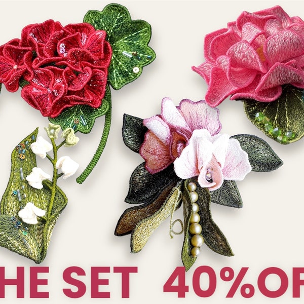 40% OFF! Set of brooches FSL. Machine embroidery design Digital embroidery pattern Free standing lace flower file