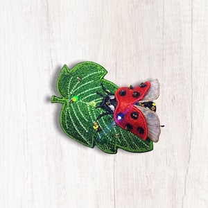 FSL Ladybug on a leaf Brooch machine embroidery designs digital embroidery pattern Free standing lace embroidery motif 3D embroidery design