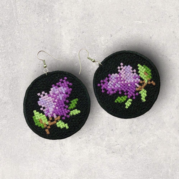 Lilac Earrings FSL Cross-stitch Pattern machine embroidery designs digital embroidery pattern free standing lace embroidery motif flower