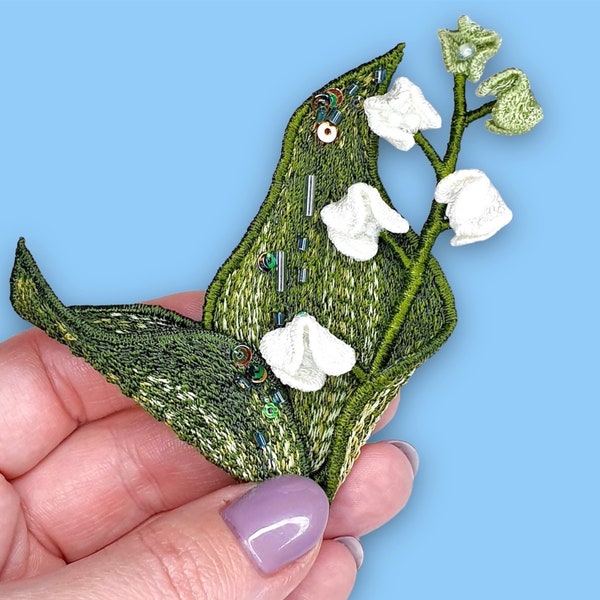 Motif de broderie machine Muguet FSL fleur 3D pour la confection de boucles d'oreilles, broches ou autre décoration