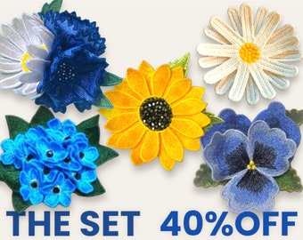 Blomset Brosch FSL (40 % rabatt) Maskinbroderidesign Digitalt broderimönster Fristående spetsblommapp