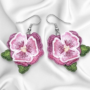 Free Standling Lace Machine Embroidery Design Pansies earrings Jewelery Embroidery Pattern FSL embroidery pattern