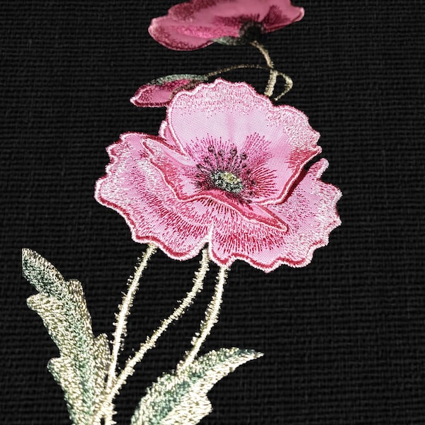 Diseño de bordado a máquina 3D con aplique de flor de amapola, patrón de aplique, patrón de bordado digital, motivo de bordado floral para decoración del hogar y ropa.