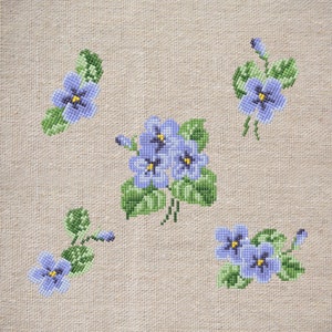 Violets blue cross-stitch set patterns machine embroidery designs digital embroidery pattern clothing décor embroidery motif flower