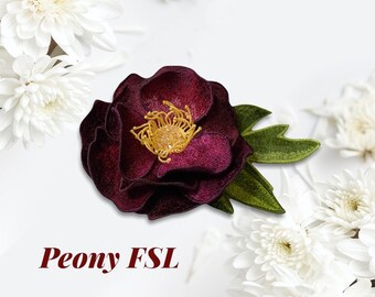 Fristående spetsbrosch med pionblomma hårnål Digital maskinbroderidesign Digitalt broderimönster Fristående spetsblommafil