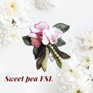 Sweet pea brooch FSL machine embroidery designs Free standing lace embroidery pattern 3D flower embroidery motif Flower FSLembroidery brooch