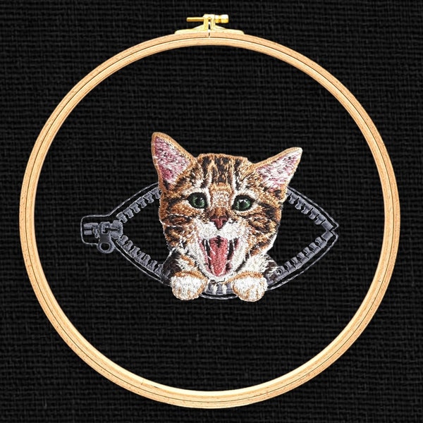 Kitten in a  zipper pocket  Miniature realistic machine embroidery design Pet design kitten realistic pattern cat embroidery motif