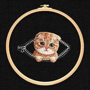 Kitten ginger in a  zipper pocket  Miniature realistic machine embroidery design Pet design kitten realistic pattern cat embroidery motif