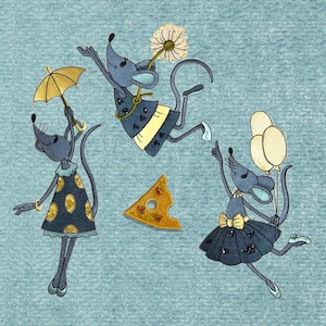 Mices and brooch FSL a piece of cheese set of machine embroidery designs digital embroidery pattern  Animal Machine embroidery motif