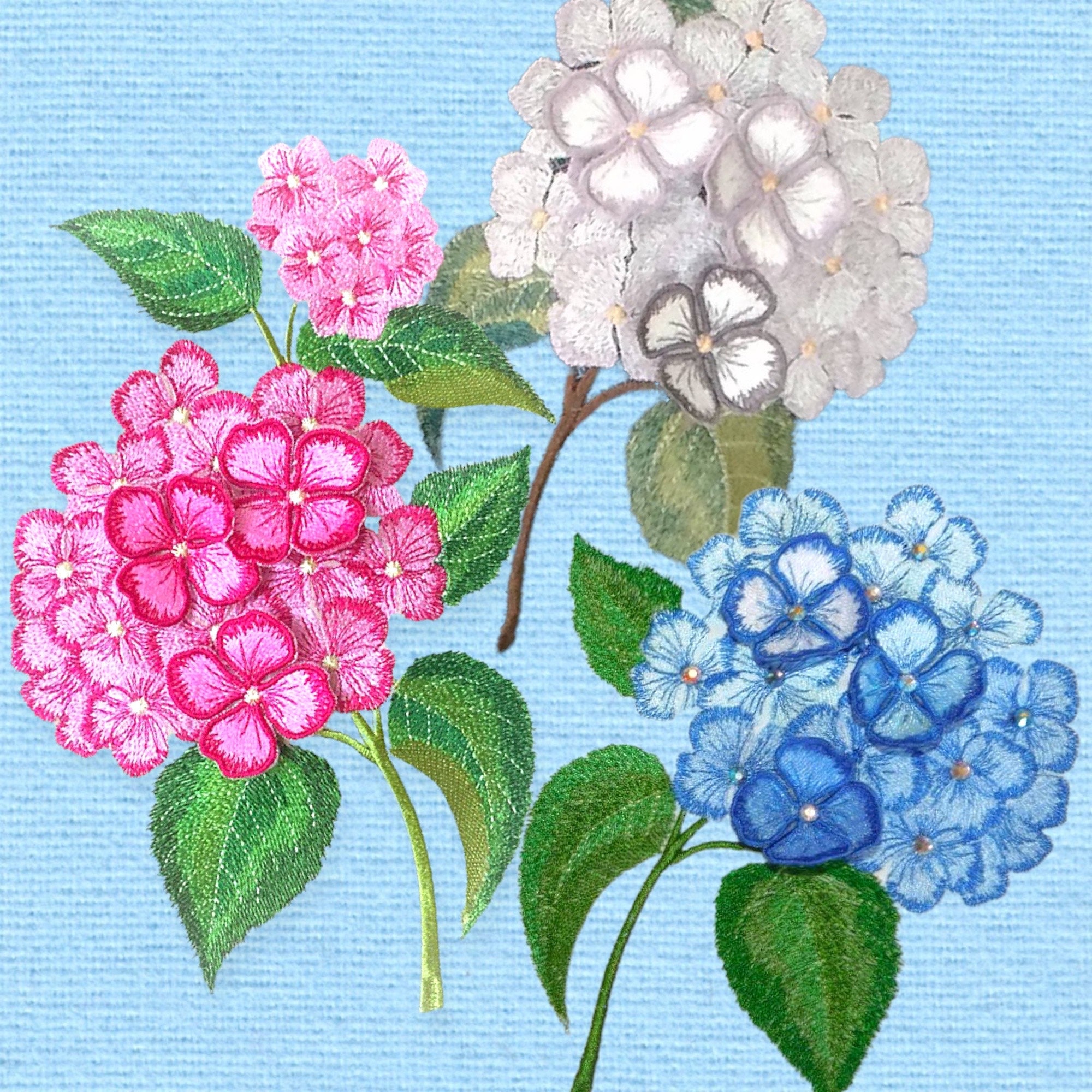 Hortensie 3D Blumen Set Stickmuster Stickmuster digitales Stickmuster Wohnen und Kleidung Dekor Stickmotiv 3D Stickmuster