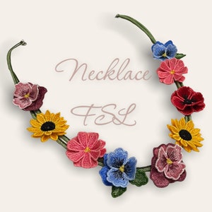 The set of 7FSL designs flowers leaves and braid for making necklaces and other jewelry Flower FSL Embroidery pattern flower motif 3D floral