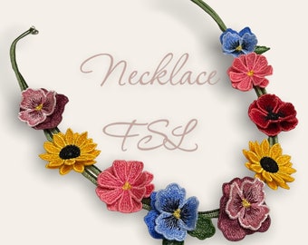 El conjunto de 7FSL diseña flores, hojas y trenzas para hacer collares y otras joyas. Flor FSL Patrón de bordado motivo floral 3D floral