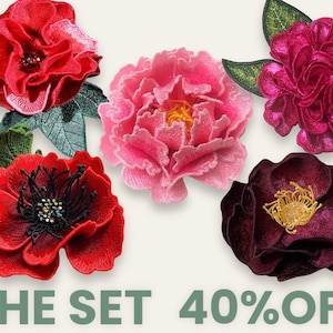 Set of flowers FSL (40% discount) Machine embroidery design Digital embroidery pattern Free standing lace flower file