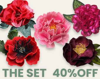 Blomset FSL (40 % rabatt) Maskinbroderidesign Digitalt broderimönster Fristående spetsblommfil
