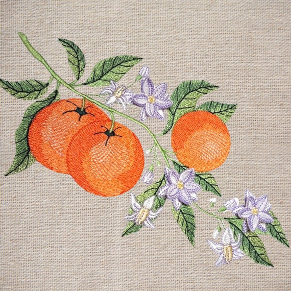 Tangerine Branch With 3dflowers Machine Embroidery Design Digital