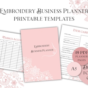 Embroidery and sewing business planner Printable A5 PDF Planner Embroidery Journal planner 49 pages Stickers Template Digital Planner