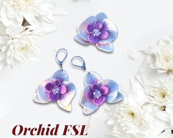 Orquídea FSL diseños de bordado de máquina Patrón de bordado de encaje independiente Motivo de bordado de flores 3D Flor FSL bordado Pendientes FSL
