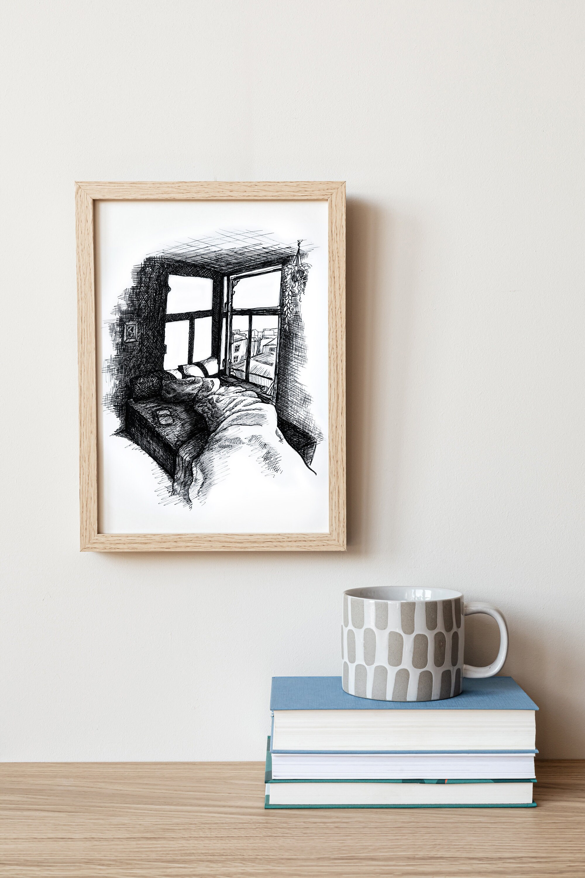 Bedroom Drawing, Printable Wall Art, DIGITAL DOWNLOAD, Black and White ...
