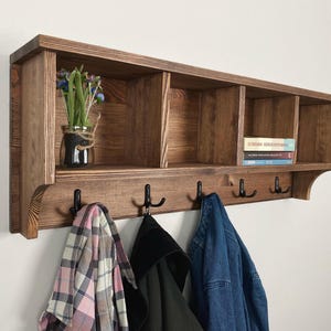 Coat Rack with Cubbies, Entryway Shefl with Hooks, Wall Mounted Coat Organizer
