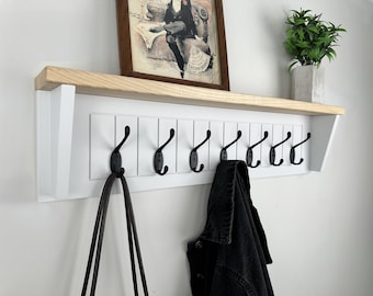 Handmade Rustic Coat Rack with Shelf, Wooden Entryway Organizer, Housewarming Gift