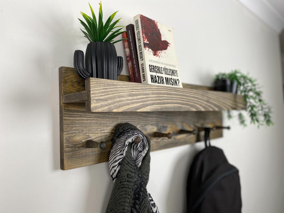 Entryway Organizer, Shelf With Hooks, Coat Rack With Shelf, Solid Wood ...