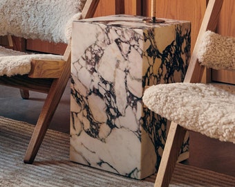 Plinth Cubic Side table Calacatta Viola marble - Stone Cube Table - Viola Side Table - Marble Plinth Coffee Table - End Table - Nightstand