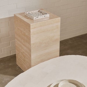 Rustic Travertine Cube Coffee Table, Unfilled and Unpolished Travertine Nightstand, Bedside Table, Marble end table image 10