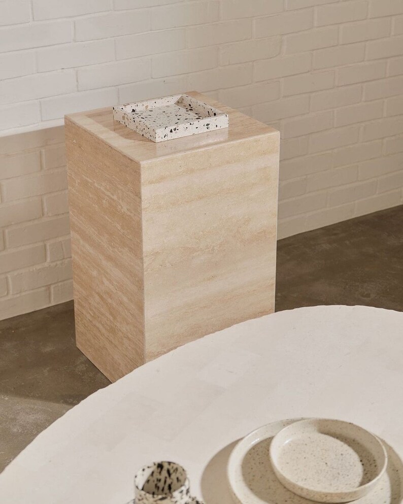 Rustic Travertine Cube Coffee Table, Unfilled and Unpolished Travertine Nightstand, Bedside Table, Marble end table image 10