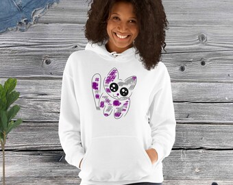 Sudadera unisex con capucha LGBTQIA sutil y gato asexual demisexual