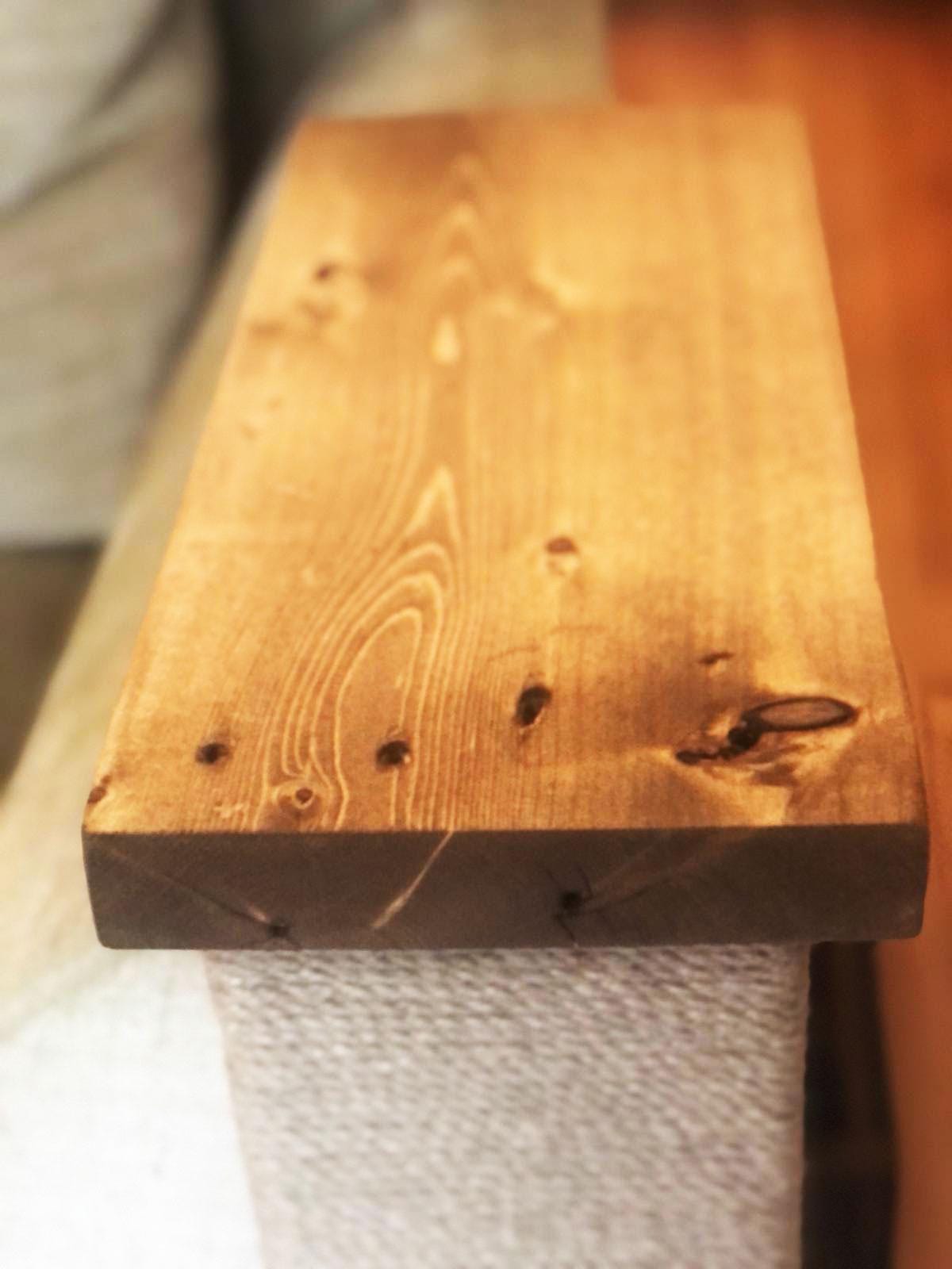 Rustic Wood Sofa Armrest Table with Cat Scratcher – Handmade Couch Tray