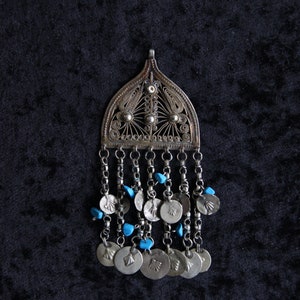 Antique Ottoman Silver pendant with TURQUOISE beads, Ottoman, hand crafted, Handmade.