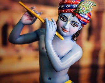 Lord Krishna Idol 12″ / ISKCON Deity for Home Temple & Decor / Gopal with Flute Murti / Handmade Marble Dust / Hare Krishna Bhakti Gift