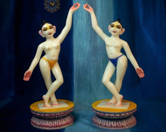 Gaur Nitai marble Idol 10inch /Iskcon Deity For Home Altar/Hare Krishna Gifts /Temple Statue/Hindu god Murti /Lord Krishna idol for Bhakti