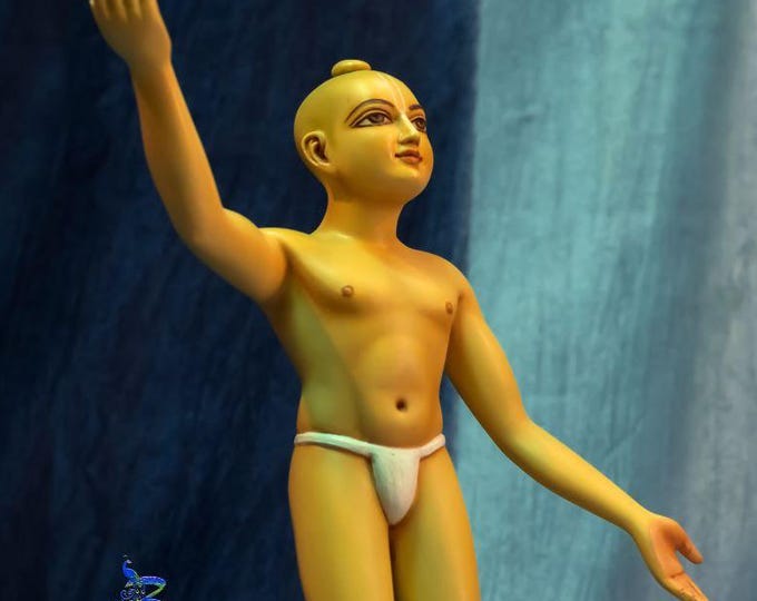 Featured listing image: 12″ ISKCON Gauranga Chaitanya Mahaprabhu Murti | Handcrafted & Hand-Painted Gaur Nitai Deity for Home Mandir Worship | Vrindavan Sculpture